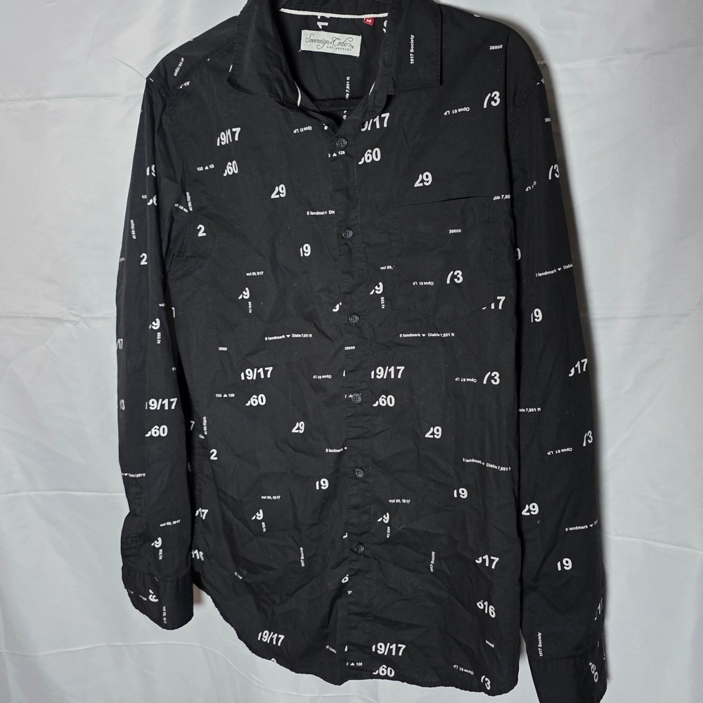 Sovereign Code Black‎ White Graphic Print Button Down Shirt 67 Men's Size Medium